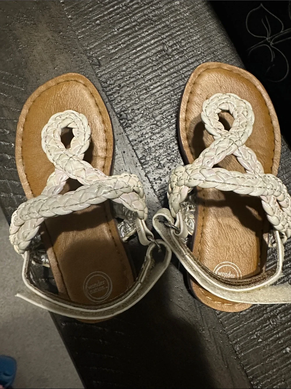 wonder nation White Braided Leather-Look Girls Sandals